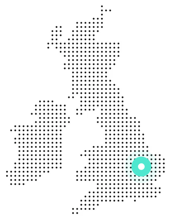 Dot map of the United Kingdom with a blue circle on the south coast near Dover.